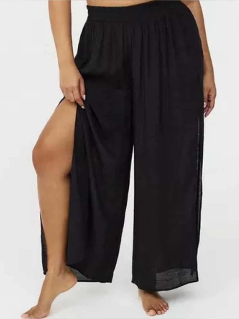 Goa Beachwear by Japna Black Split Wide Leg Palazzo Pants Cover-up Large
